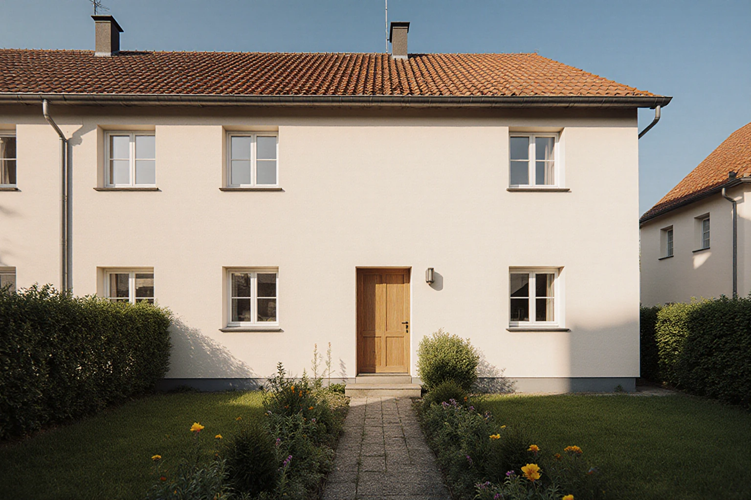 Gepflegtes Wohnhaus mit Garten in mitteleuropäischer Wohnumgebung